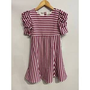 NEW HABITUAL KID girl's stripe puff sleeve dress in dark pink